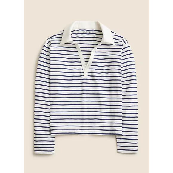 J.Crew | NWT Vintage jersey johnny-collar shirt in stripe Ivory Eve | Sz M - Picture 1 of 10